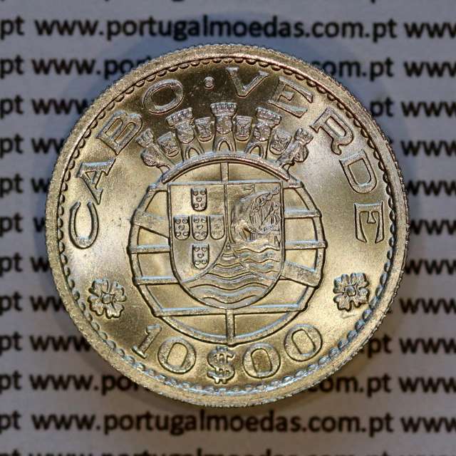 Cape Verde, Silver coin of 10 escudos 1953 of Former portuguese Colony Cape verde, (UNC), World Coins Cape Verde KM 10 01