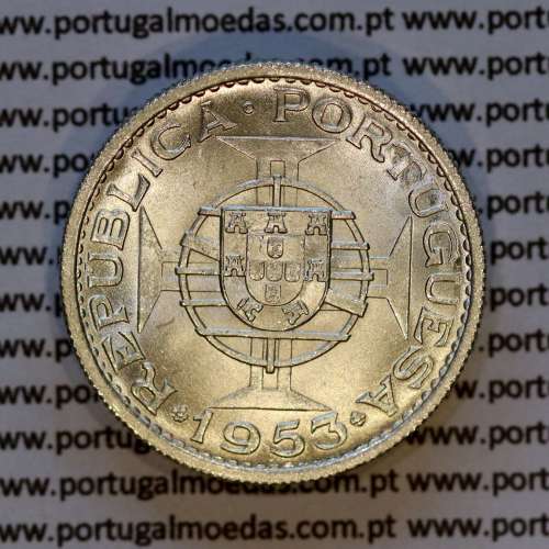 Cape Verde, Silver coin of 10 escudos 1953 of Former portuguese Colony Cape verde, (UNC), World Coins Cape Verde KM 10 04