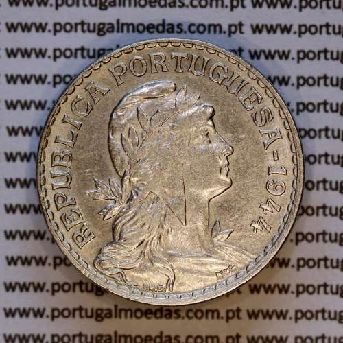 Portugal, coin of 1 Escudo 1944 Alpaca of the Portuguese Republic, (VF+/XF), World Coins Portugal KM 578
