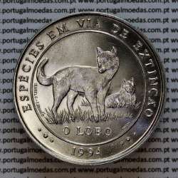 1000 Escudos 1994 O Lobo em Prata, moeda prata 1000$00 1994 Lobo - Espécies em via de extinção, Portugal KM 676 a