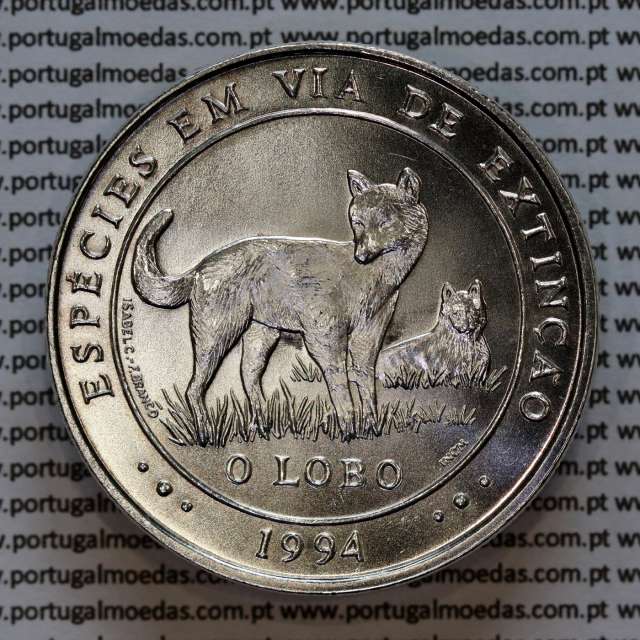 1000 Escudos 1994 O Lobo em Prata, moeda prata 1000$00 1994 Lobo - Espécies em via de extinção, Portugal KM 676 a