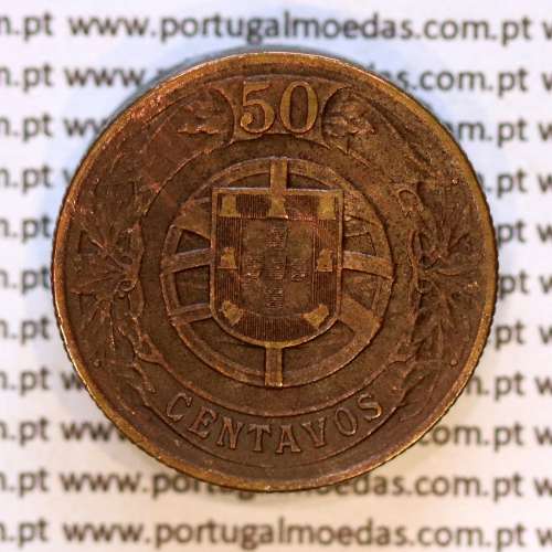 Portugal, Aluminium-Bronze coin of 50 Centavos 1924 of Portuguese Republic, (VF+), World Coins Portugal KM 575