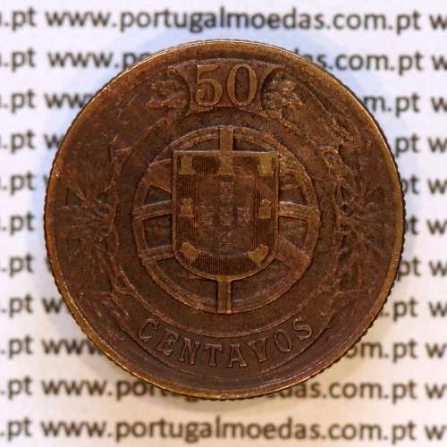 50 Centavos 1924 Bronze-Alumínio, $50 centavos 1924 Alumínio-Bronze Republica Portuguesa, (MBC+), World Coins Portugal KM575