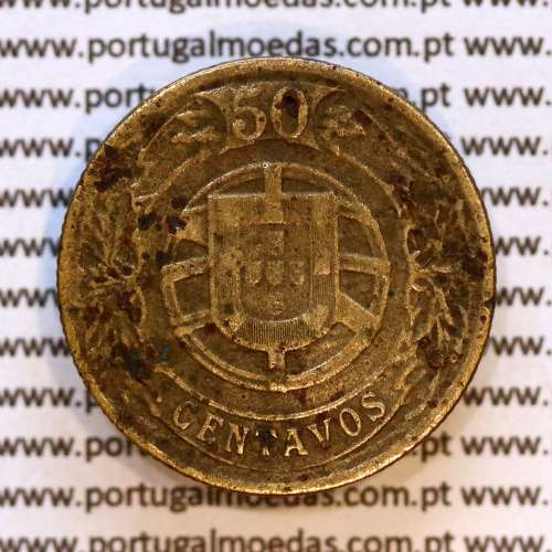 50 Centavos 1924 Bronze-Alumínio, $50 centavos 1924 Alumínio-Bronze Republica Portuguesa, (MBC), World Coins Portugal KM575