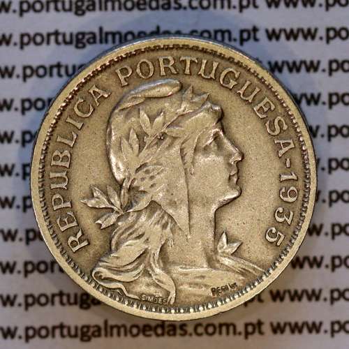50 Centavos 1935 Alpaca, Republica Portuguesa, (MBC), World Coins Portugal KM 577