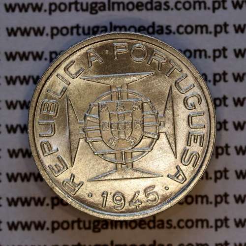 Timor, silver coin of 50 Avos 1945, Former Portuguese colony of Timor, (AU/UNC), World Coins Timor KM 7
