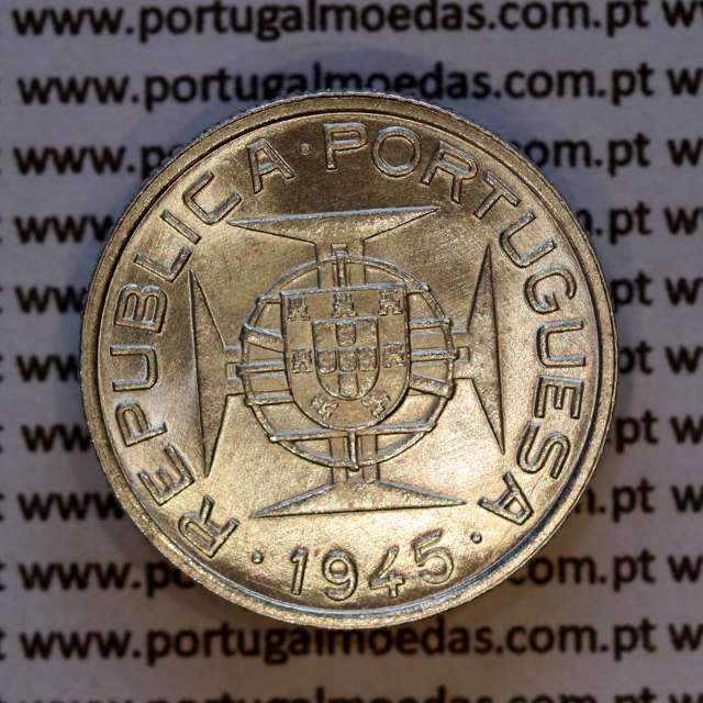 Timor, silver coin of 50 Avos 1945, Former Portuguese colony of Timor, (AU/UNC), World Coins Timor KM 7