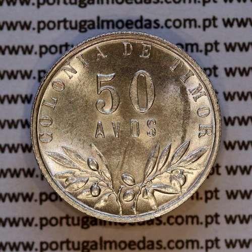 Timor, silver coin of 50 Avos 1945, Former Portuguese colony of Timor, (AU/UNC), World Coins Timor KM 7