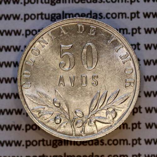 Timor, silver coin of 50 Avos 1948, Former Portuguese colony of Timor, (AU/UNC), World Coins Timor KM 7