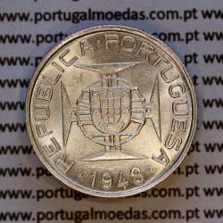Timor, silver coin of 50 Avos 1948, Former Portuguese colony of Timor, (AU/UNC), World Coins Timor KM 7