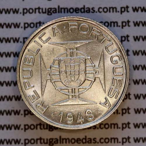 Timor, silver coin of 50 Avos 1948, Former Portuguese colony of Timor, (AU/UNC), World Coins Timor KM 7