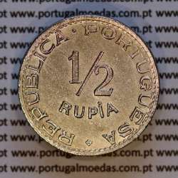 1/2 Rupia 1947 Cuproníquel Estado da Índia Portuguesa, Ex-Colónia Portuguesa, (MBC+), World Coins India Portuguese KM 26