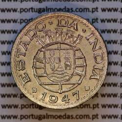 India Portuguese coin 1/2 Rupia 1947 Copper-nickel, half rupee 1947 of India, (VF+), World Coins India Portuguese KM 26