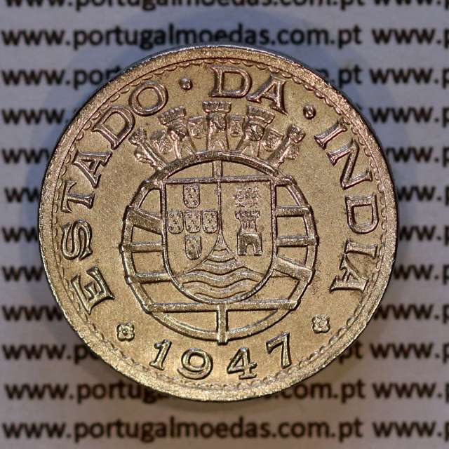 India Portuguese coin 1/2 Rupia 1947 Copper-nickel, half rupee 1947 of India, (VF+), World Coins India Portuguese KM 26
