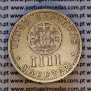 Angola, 4 Macutas 1928 em alpaca, 20 centavos 1928 Angola Ex- Colónia Portuguesa, (MBC), World Coins Angola KM 68