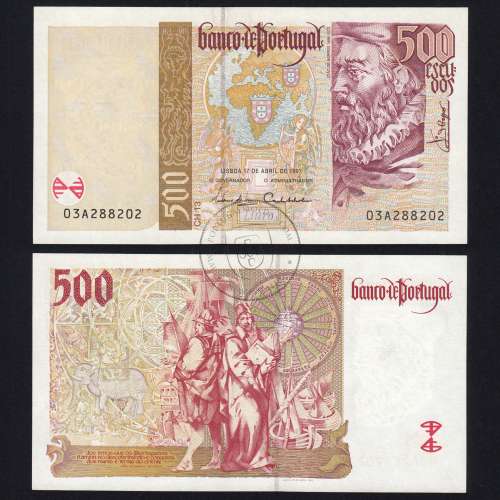500 Escudos banknote 1997 João de Barros, 500$00 04/17/1997 Plate: 13 - Bank of Portugal (Lightly Circulated), Pick 187