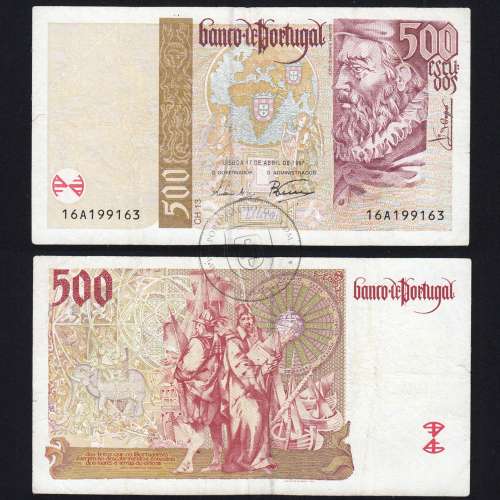 500 Escudos note 1997 João de Barros, 500$00 17/04/1997 Plate: 13 - Bank of Portugal (Circulated), Pick 187