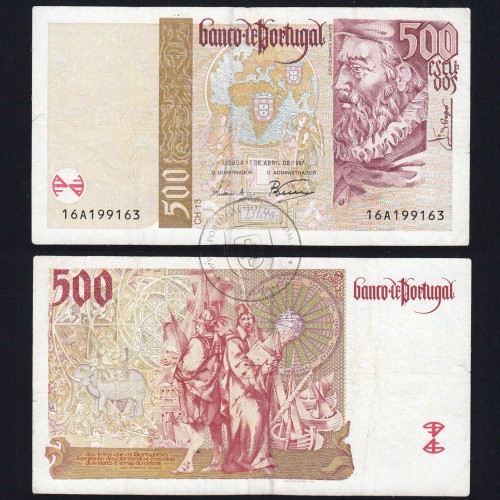 500 Escudos note 1997 João de Barros, 500$00 17/04/1997 Plate: 13 - Bank of Portugal (Circulated), Pick 187