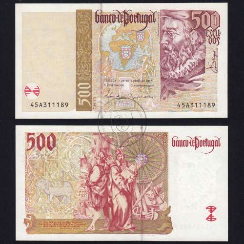 500 Escudos note 1997 João de Barros, 500$00 11/09/1997 Plate: 13 - Bank of Portugal (Uncirculated), Pick 187