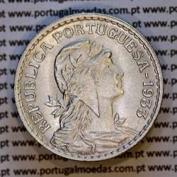 Guiné, 1 escudo 1933 Alpaca, Ex-Colónia Portuguesa da Guiné, (Bela / Soberba), Rara neste estado Conservação, World Coins KM 5c