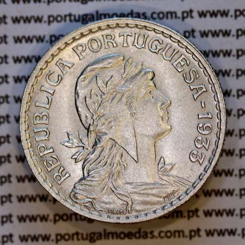 Guiné, 1 escudo 1933 Alpaca, Ex-Colónia Portuguesa da Guiné, (Bela / Soberba), Rara neste estado Conservação, World Coins KM 5c
