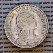 Guiné, 1 escudo 1933 Alpaca, Ex-Colónia Portuguesa da Guiné, (Bela / Soberba), Rara neste estado Conservação, World Coins KM 5c
