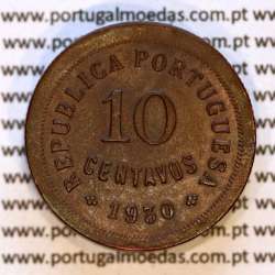 10 centavos 1930 bronze, dez centavos 1930 bronze Republica Portuguesa, (MBC+), World Coins Portugal KM 573