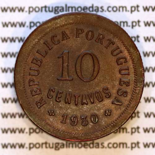 10 centavos 1930 bronze, dez centavos 1930 bronze Republica Portuguesa, (MBC+), World Coins Portugal KM 573
