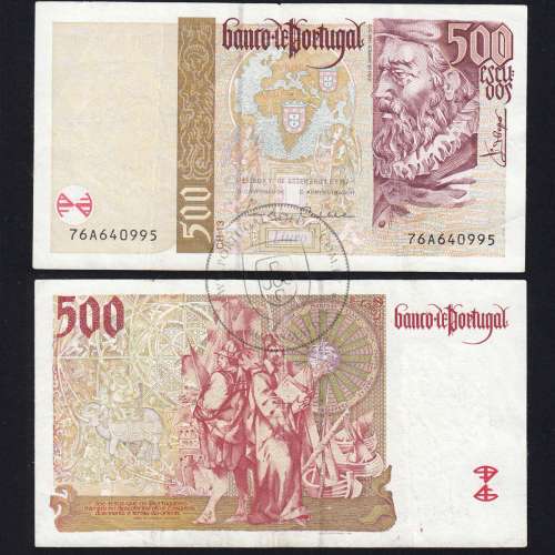 500 Escudos banknote 1997 João de Barros, 500$00 11/09/1997 Plate: 13 - Bank of Portugal (Circulated), Pick 187