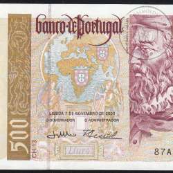 Nota de 500 Escudos 2000 João de Barros, 500$00 07/11/2000 Chapa: 13 - Banco de Portugal (Não Circulada), Pick 187