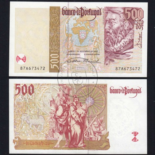 Nota de 500 Escudos 2000 João de Barros, 500$00 07/11/2000 Chapa: 13 - Banco de Portugal (Não Circulada), Pick 187