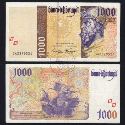 Nota de 1000 Escudos 1996 Pedro Alvares Cabral, 1000$00 18/04/1996 Chapa: 13 - Banco de Portugal (Circulada), Pick 188