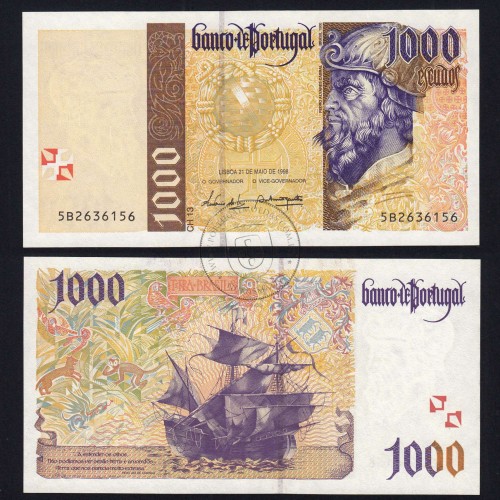 1000 Escudos banknote 1998 Pedro Alvares Cabral, 1000$00 21/05/1998 Plate: 13 - Bank of Portugal (Uncirculated), Pick 188