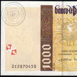 Nota de 1000 Escudos 2000 Pedro Alvares Cabral, 1000$00 07/11/2000 Chapa: 13 - Banco de Portugal (Não Circulada), Pick 188