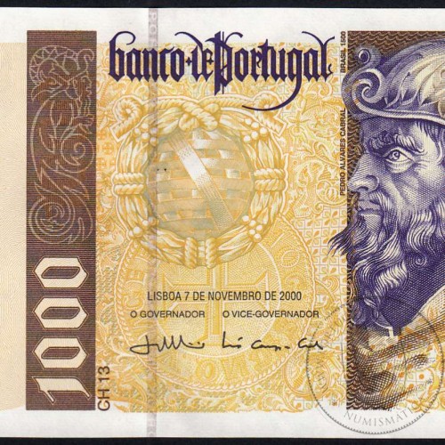 Nota de 1000 Escudos 2000 Pedro Alvares Cabral, 1000$00 07/11/2000 Chapa: 13 - Banco de Portugal (Não Circulada), Pick 188