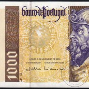 1000 Escudos banknote 2000 Pedro Alvares Cabral, 1000$00 07/11/2000 Plate: 13 - Bank of Portugal (Uncirculated), Pick 188