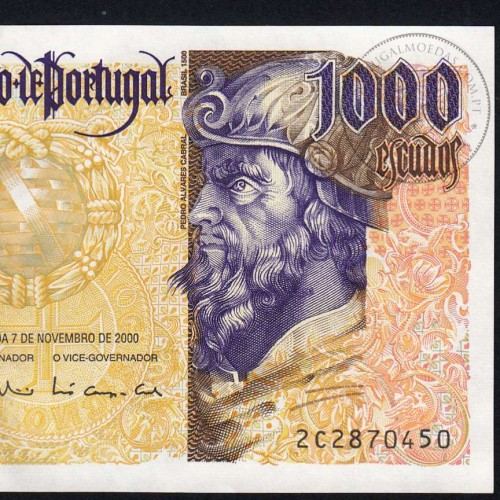 Nota de 1000 Escudos 2000 Pedro Alvares Cabral, 1000$00 07/11/2000 Chapa: 13 - Banco de Portugal (Não Circulada), Pick 188