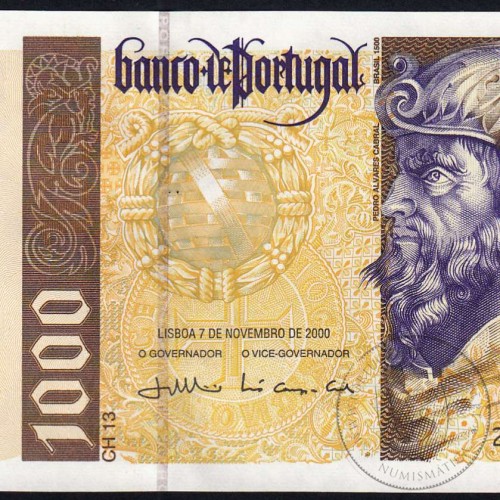 Nota de 1000 Escudos 2000 Pedro Alvares Cabral, 1000$00 07/11/2000 Chapa: 13 - Banco de Portugal (Não Circulada), Pick 188