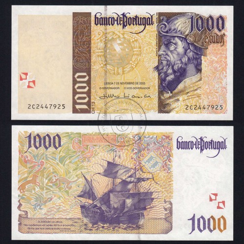 Nota de 1000 Escudos 2000 Pedro Alvares Cabral, 1000$00 07/11/2000 Chapa: 13 - Banco de Portugal (Não Circulada), Pick 188