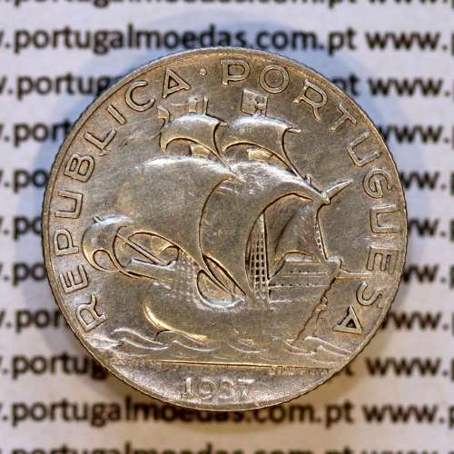 Portugal, Silver coin of 2-1/2 Escudos 1937, 2$50 Escudos 1937 silver Portuguese Republic, (VF), World Coins Portugal KM 580