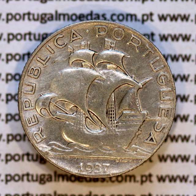 2$50 1937 ou 2.50 1937 prata, 2 escudos e 50 centavos 1937 em prata da Republica Portuguesa, (MBC), Portugal KM 580