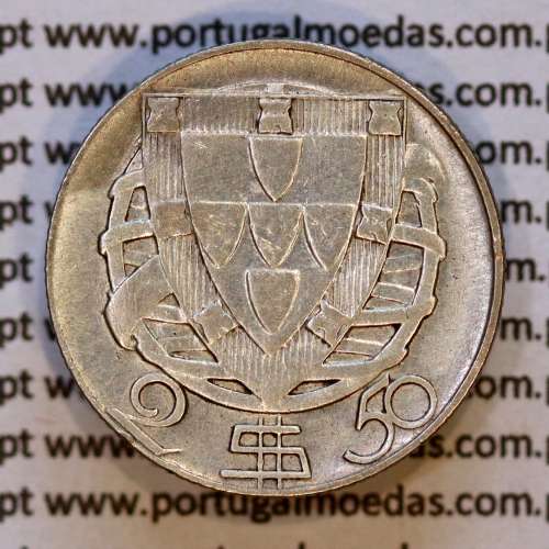 2$50 1937 ou 2.50 1937 prata, 2 escudos e 50 centavos 1937 em prata da Republica Portuguesa, (MBC), Portugal KM 580