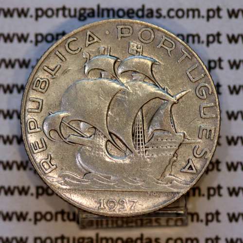 2$50 1937 ou 2.50 1937 prata, 2 escudos e 50 centavos 1937 em prata da Republica Portuguesa, (MBC), Portugal KM 580