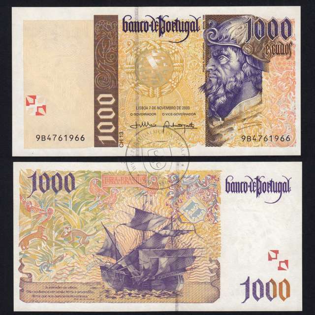 1000 Escudos banknote 2000 Pedro Alvares Cabral, 1000$00 07/11/2000 Plate: 13 - Bank of Portugal (Uncirculated), Pick 188