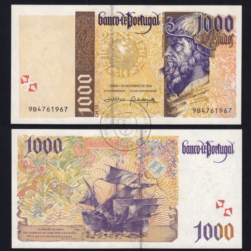 Nota de 1000 Escudos 2000 Pedro Alvares Cabral, 1000$00 07/11/2000 Chapa: 13 - Banco de Portugal (Não Circulada), Pick 188