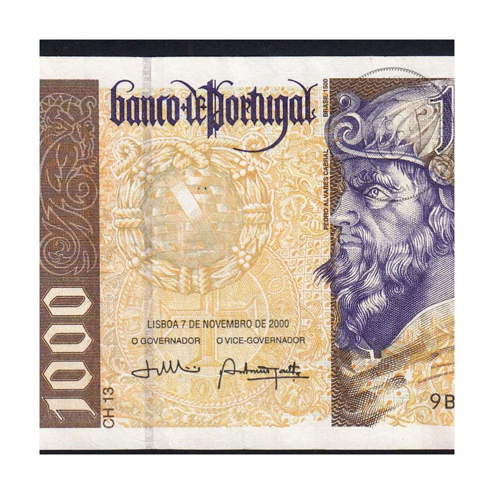 Nota de 1000 Escudos 2000 Pedro Alvares Cabral, 1000$00 07/11/2000 Chapa: 13 - Banco de Portugal (Circulada), Pick 188