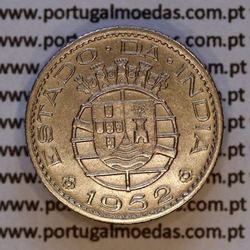 India coin 1/4 Rupia 1952 Copper-nickel, Quarter Rupee 1952 of India Portuguese, (VF+),  World Coins India Portuguese KM 25