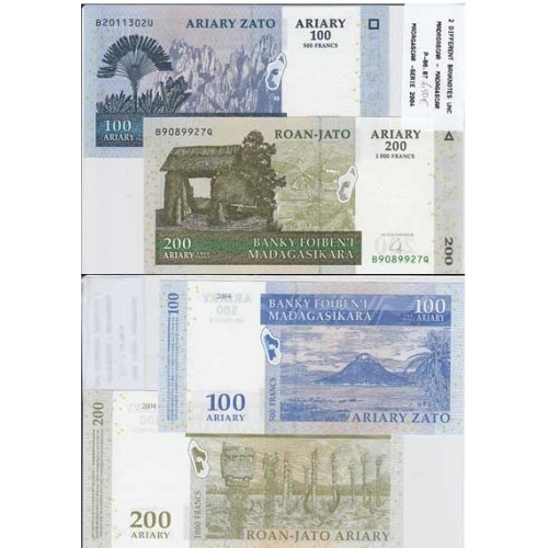 MADAGASCAR - LOTE DE 2 NOTAS DIFERENTES-SERIE 2004 ( NÃO CIRCULADAS)