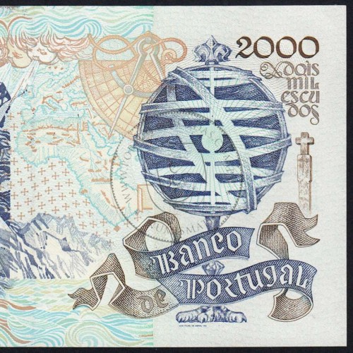 Banknote 2000 Escudos 23-5-1991 Bartolomeu Dias,Plate: 1, Bank of Portugal, World Paper Money Pick 186, (Uncirculated)