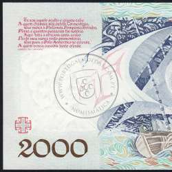Banknote 2000 Escudos 23-5-1991 Bartolomeu Dias,Plate: 1, Bank of Portugal, World Paper Money Pick 186, (Uncirculated)